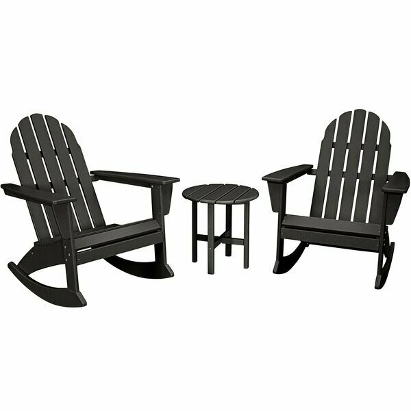 Polywood Vineyard Black Patio Set with Side Table and 2 Adirondack Rocking Chairs 633PWS4081BL